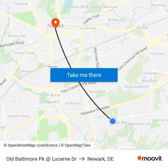 Old Baltimore Pk @ Lucerne Dr to Newark, DE map