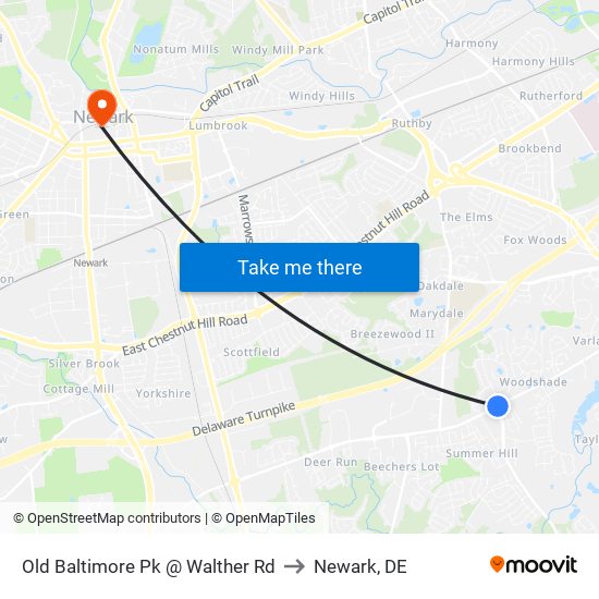 Old Baltimore Pk @ Walther Rd to Newark, DE map