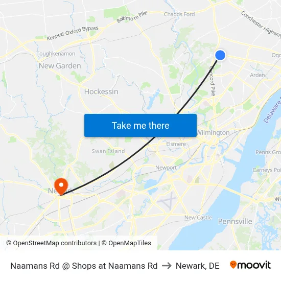 Naamans Rd @ Shops at Naamans Rd to Newark, DE map