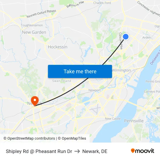 Shipley Rd @ Pheasant Run Dr to Newark, DE map