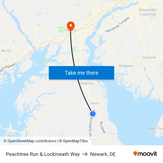 Peachtree Run & Lockmeath Way to Newark, DE map