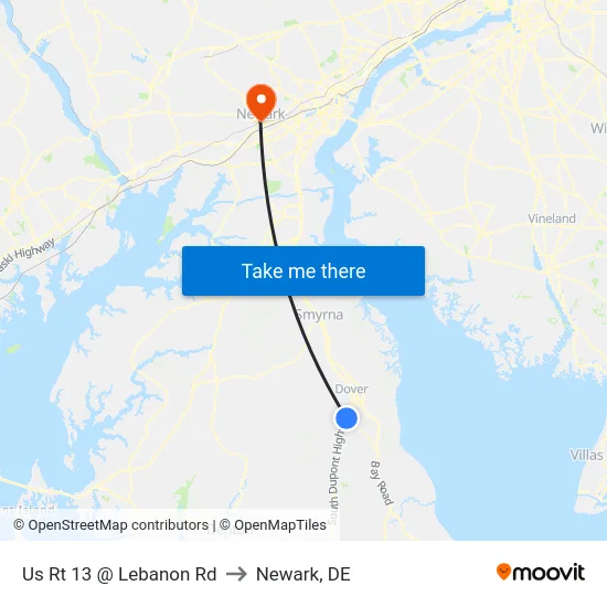 Us Rt 13 @ Lebanon Rd to Newark, DE map