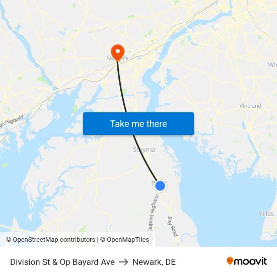 Division St & Op Bayard Ave to Newark, DE map