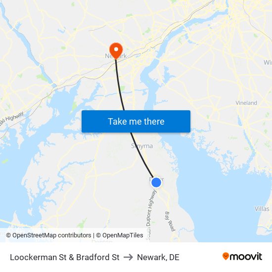 Loockerman St & Bradford St to Newark, DE map