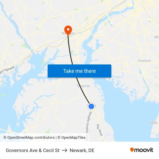 Governors Ave & Cecil St to Newark, DE map