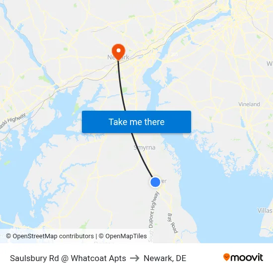 Saulsbury Rd @ Whatcoat Apts to Newark, DE map