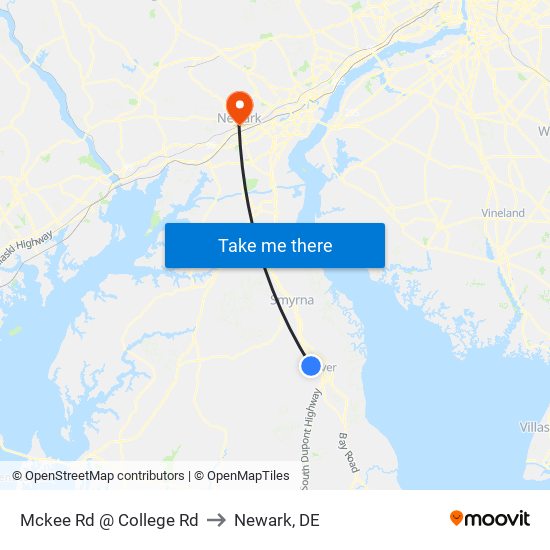 Mckee Rd @ College Rd to Newark, DE map