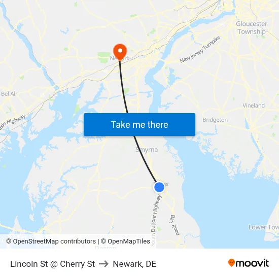 Lincoln St @ Cherry St to Newark, DE map