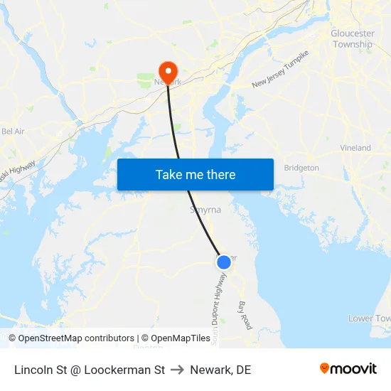 Lincoln St @ Loockerman St to Newark, DE map