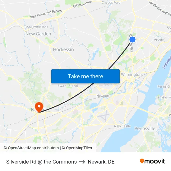 Silverside Rd @ the Commons to Newark, DE map