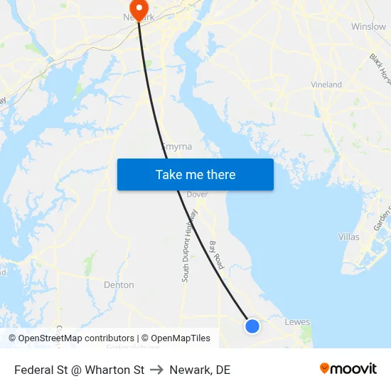 Federal St @ Wharton St to Newark, DE map