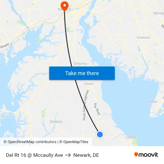 Del Rt 16 @ Mccaully Ave to Newark, DE map
