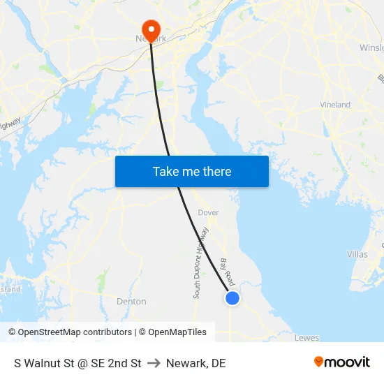 S Walnut St @ SE 2nd St to Newark, DE map