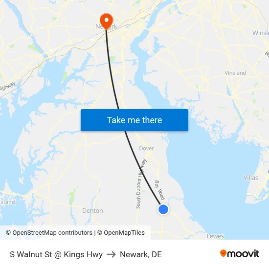 S Walnut St @ Kings Hwy to Newark, DE map