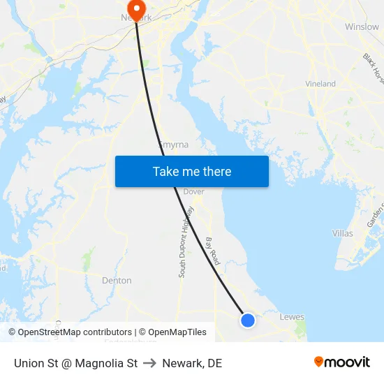 Union St @ Magnolia St to Newark, DE map
