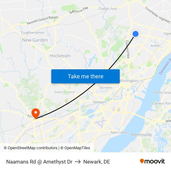 Naamans Rd @ Amethyst Dr to Newark, DE map