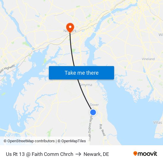 Us Rt 13 @ Faith Comm Chrch to Newark, DE map