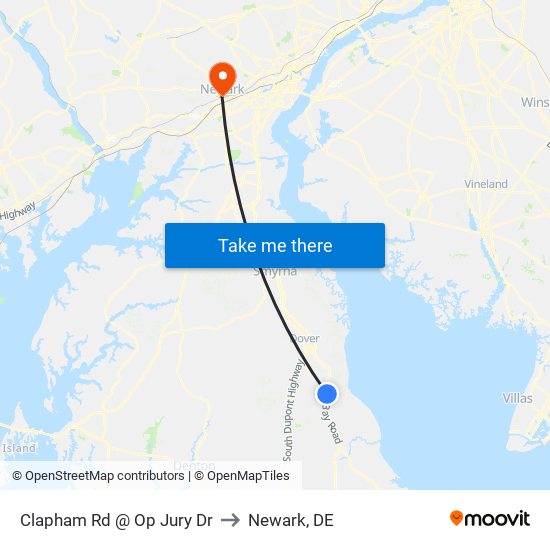 Clapham Rd @ Op Jury Dr to Newark, DE map