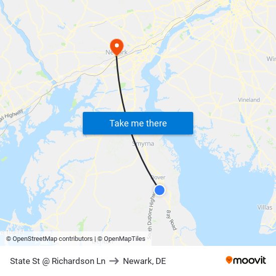 State St @ Richardson Ln to Newark, DE map