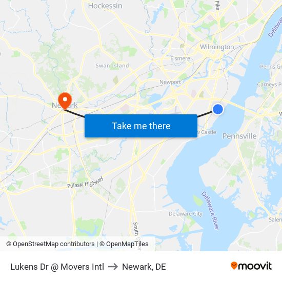 Lukens Dr @ Movers Intl to Newark, DE map