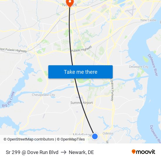 Sr 299 @ Dove Run Blvd to Newark, DE map