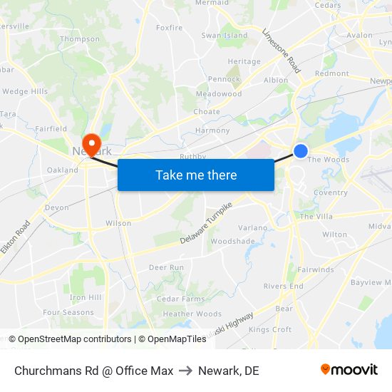 Churchmans Rd @ Office Max to Newark, DE map