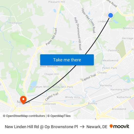 New Linden Hill Rd @ Op Brownstone Pl to Newark, DE map