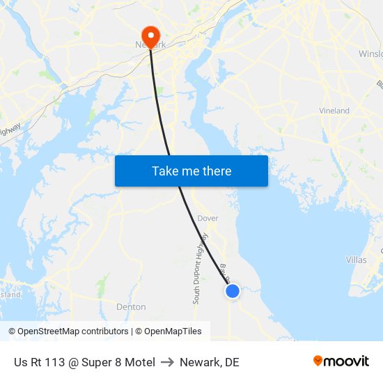 Us Rt 113 @ Super 8 Motel to Newark, DE map