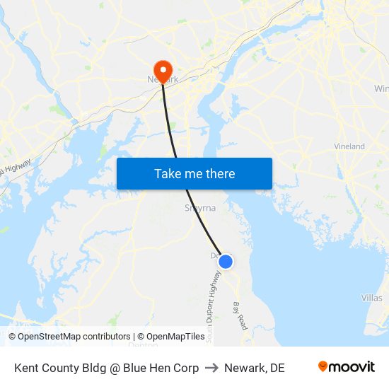 Kent County Bldg @ Blue Hen Corp to Newark, DE map