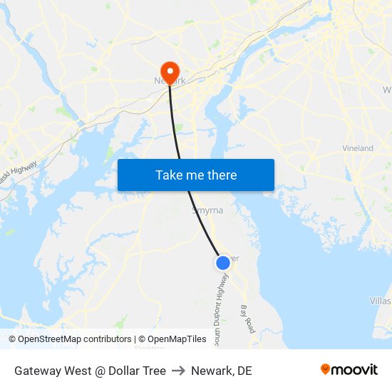 Gateway West @ Dollar Tree to Newark, DE map