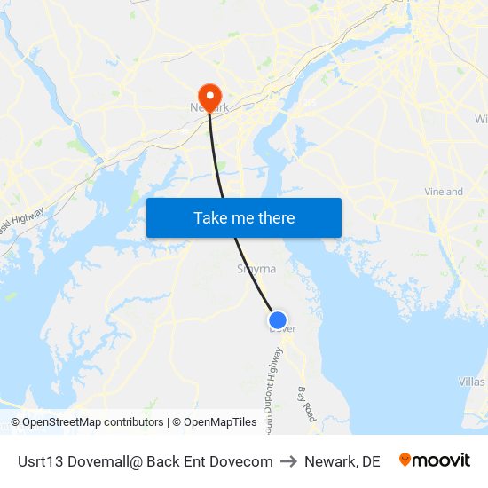 Usrt13 Dovemall@ Back Ent Dovecom to Newark, DE map