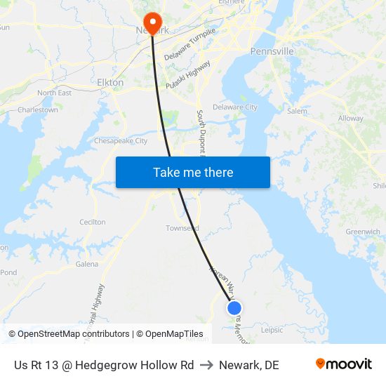 Us Rt 13 @ Hedgegrow Hollow Rd to Newark, DE map