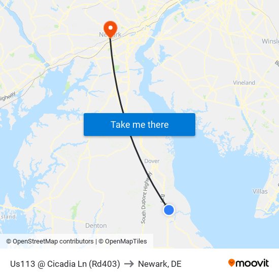 Us113 @ Cicadia Ln (Rd403) to Newark, DE map