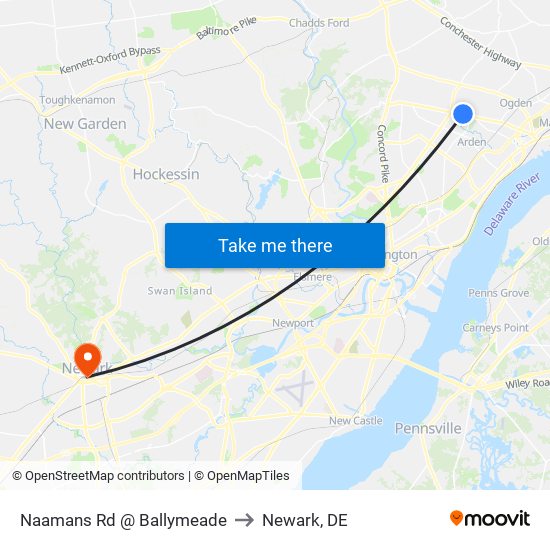 Naamans Rd @ Ballymeade to Newark, DE map