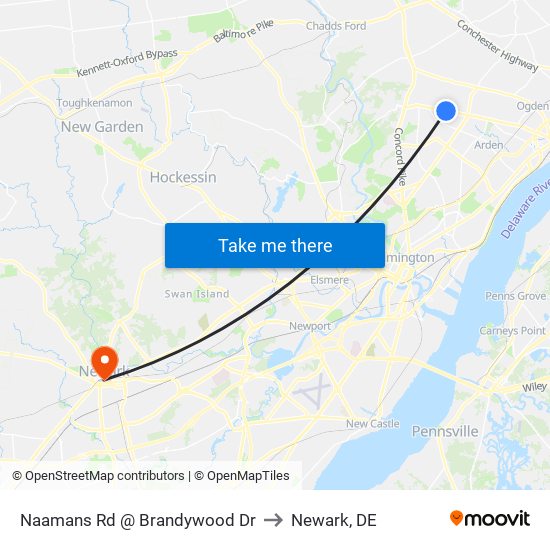 Naamans Rd @ Brandywood Dr to Newark, DE map