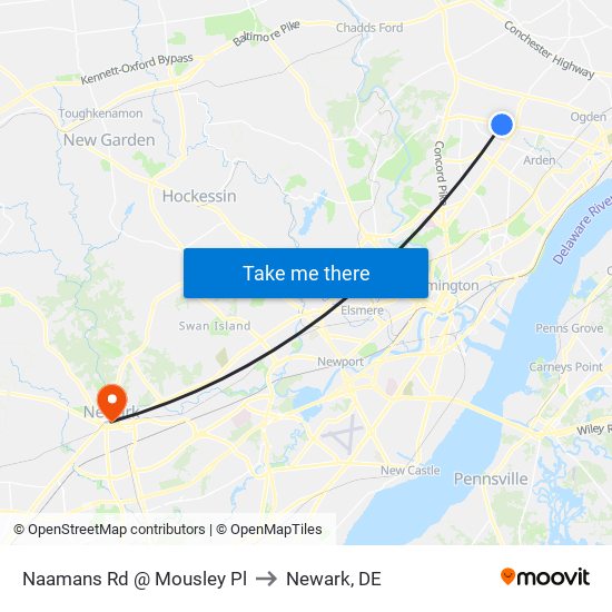 Naamans Rd @ Mousley Pl to Newark, DE map