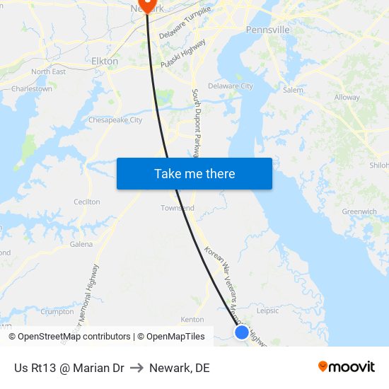 Us Rt13 @ Marian Dr to Newark, DE map