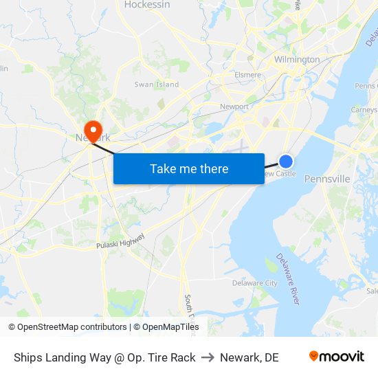 Ships Landing Way @ Op. Tire Rack to Newark, DE map