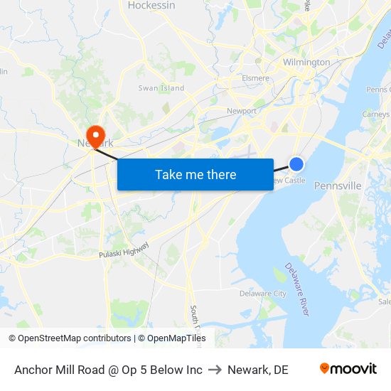 Anchor Mill Road @ Op 5 Below Inc to Newark, DE map