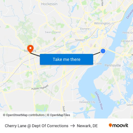 Cherry Lane @ Dept Of Corrections to Newark, DE map