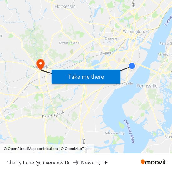 Cherry Lane @ Riverview Dr to Newark, DE map