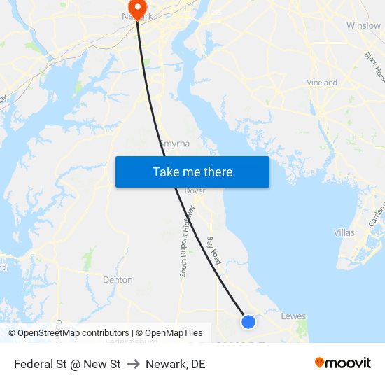 Federal St @ New St to Newark, DE map