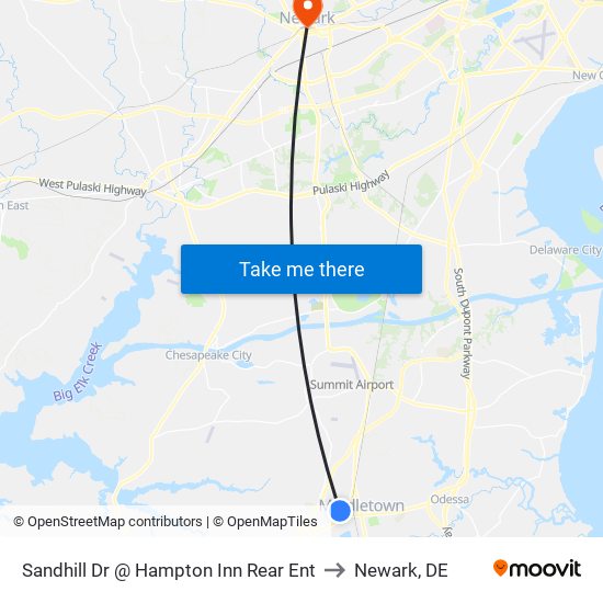 Sandhill Dr @ Hampton Inn Rear Ent to Newark, DE map