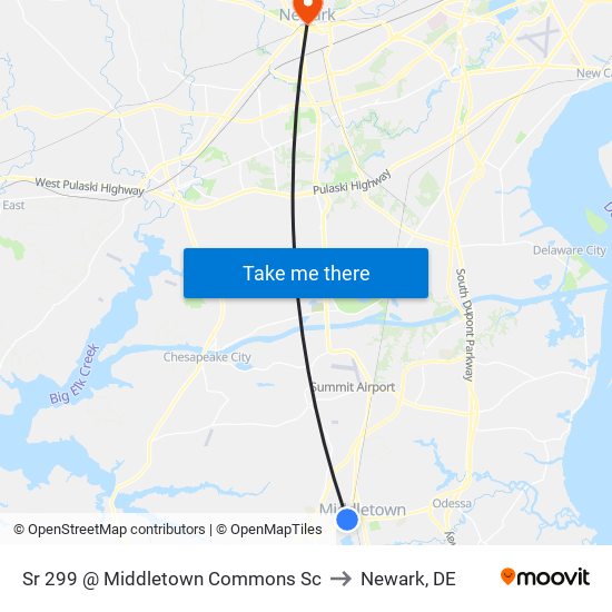Sr 299 @ Middletown Commons Sc to Newark, DE map