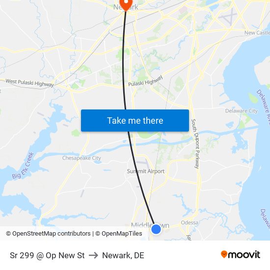 Sr 299 @ Op New St to Newark, DE map