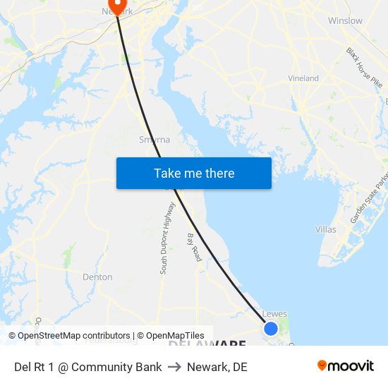 Del Rt 1 @ Community Bank to Newark, DE map