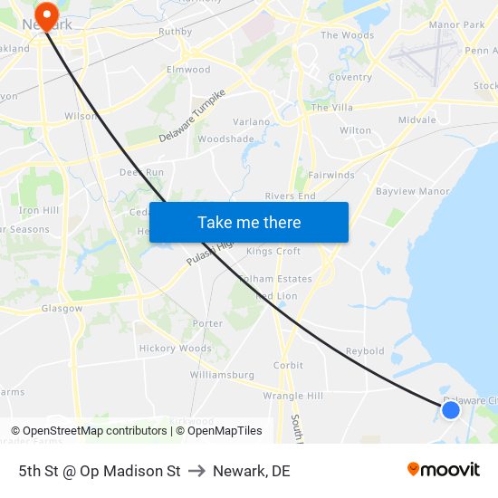 5th St @ Op Madison St to Newark, DE map