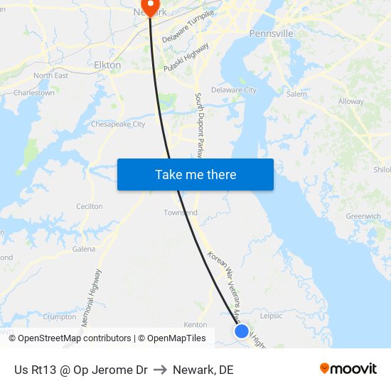 Us Rt13 @  Op Jerome Dr to Newark, DE map