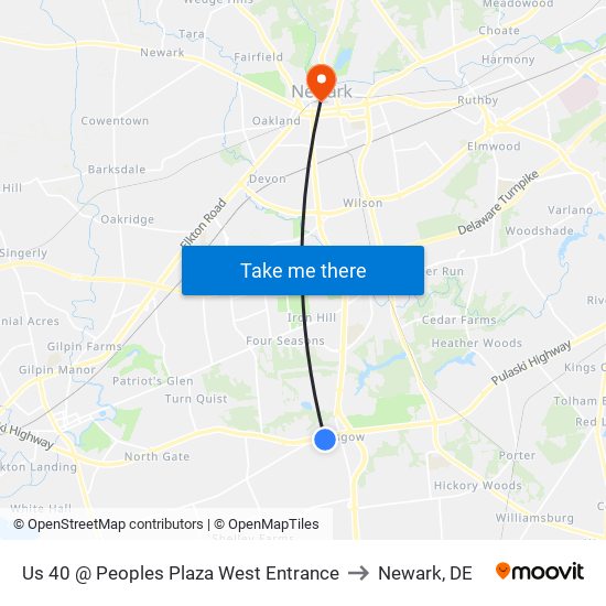 Us 40 @ Peoples Plaza West Entrance to Newark, DE map