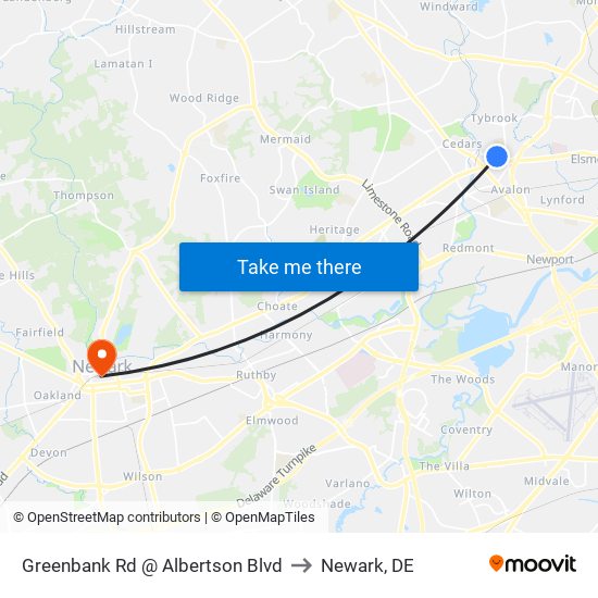 Greenbank Rd @ Albertson Blvd to Newark, DE map